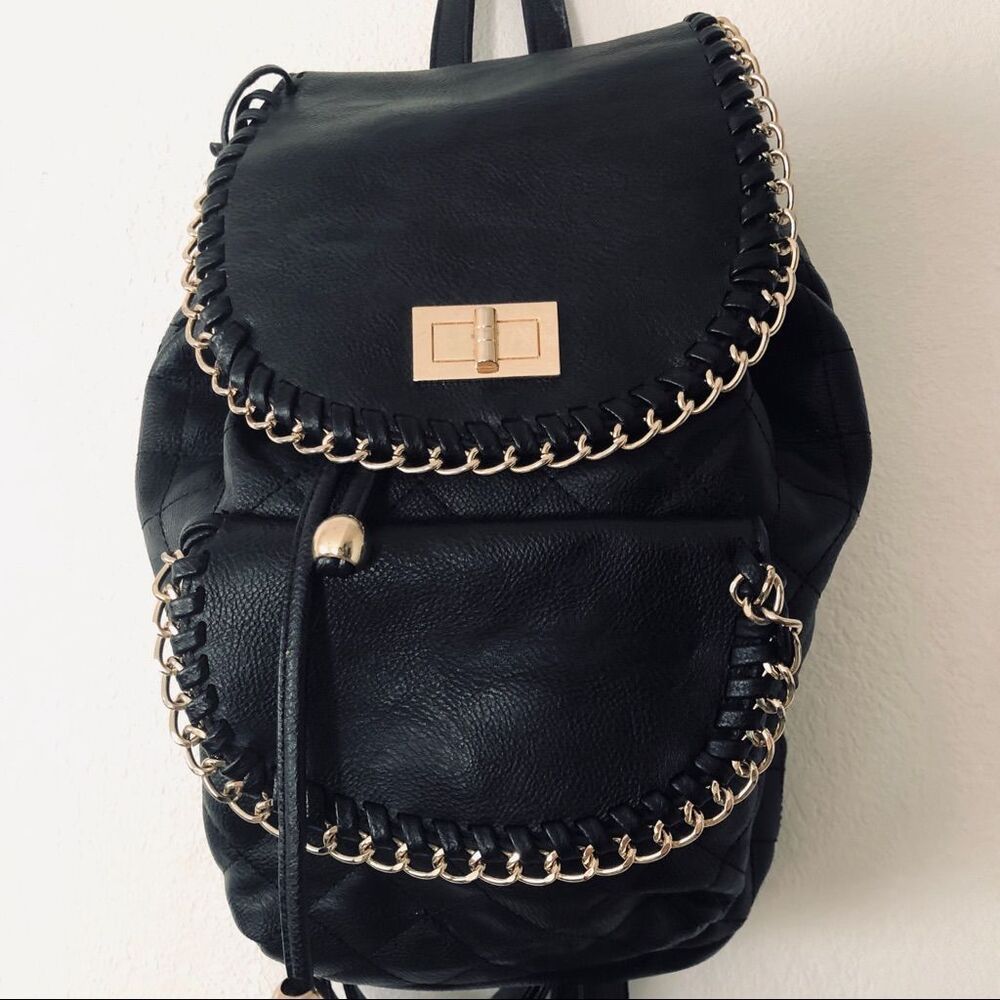 Call It Spring Black Faux Leather Chain Backpack Small